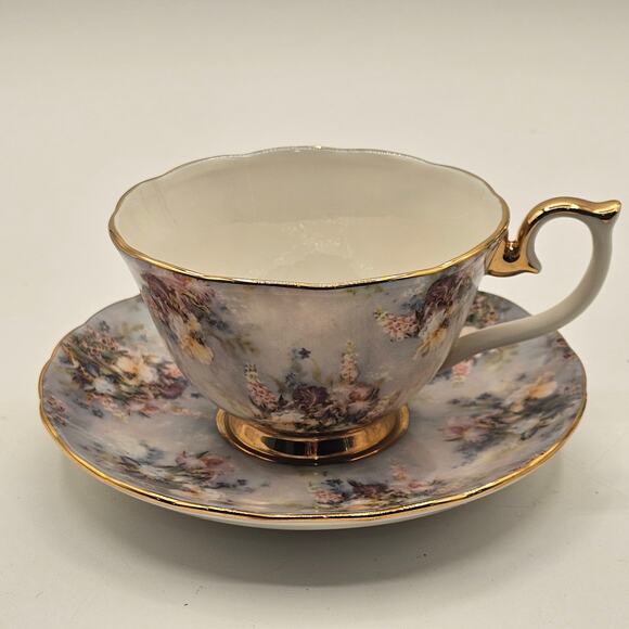 Vintage Bradford Editions Lena Liu "Cherished" Floral Teacup & Saucer Set - Picture 4 of 6